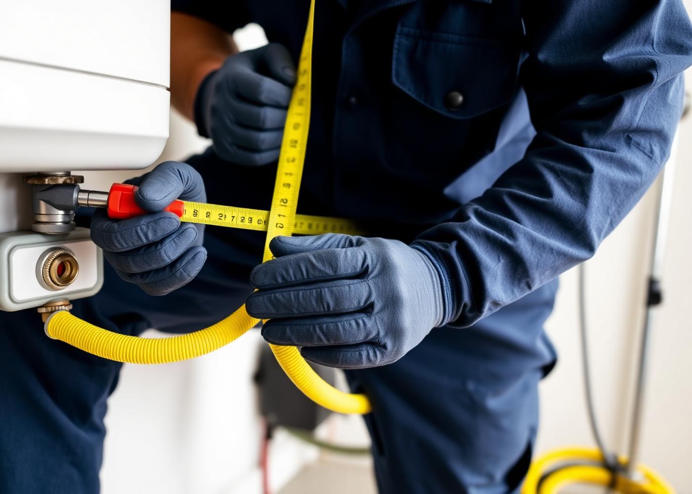 ASAP technician measuring a gas line for a tankless water heater install